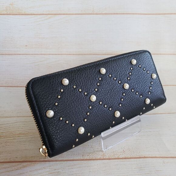 Kate Spade Hayes Street Pearl Lindsey Leather Long Zip Around Wallet Black